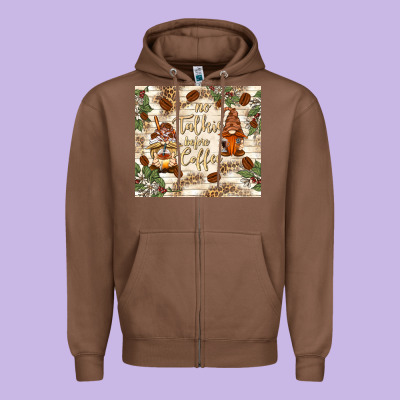 No Talkie Before Coffee With Gnomies Zipper Hoodie Designed By Tumblerdesignbyshophia