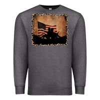 Charcoal Heather America Western Cowboy and Cowgirl Leopard Frame Premium Sweatshirt - CowCowDesign