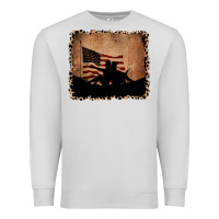 Dove Grey America Western Cowboy and Cowgirl Leopard Frame Premium Sweatshirt - CowCowDesign