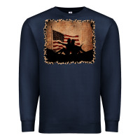 Navy America Western Cowboy and Cowgirl Leopard Frame Premium Sweatshirt - CowCowDesign