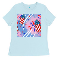 Baby Blue patriotic fireworks Ladies Tee - BundleAndBundleShop