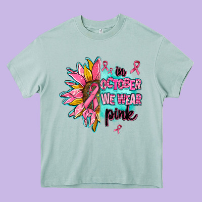 Sunflower In October We Wear Pink Heavy Core Tee Designed By Adodesignshop