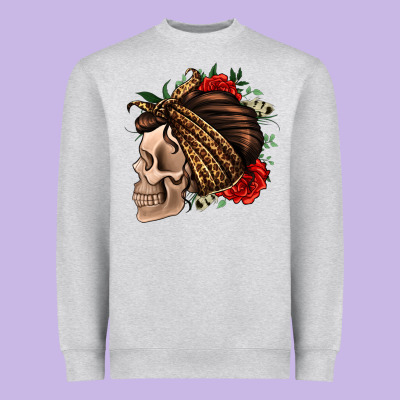 Leopard Bandana And Roses Skull Heavyweight Sweatshirt Designed By Jasminsmagicworld