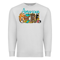Dove Grey American Girl, western Cowhide Premium Sweatshirt - CowCowDesign