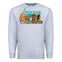 Heather Grey American Girl, western Cowhide Premium Sweatshirt - CowCowDesign