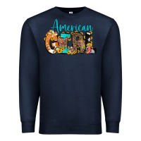 Navy American Girl, western Cowhide Premium Sweatshirt - CowCowDesign