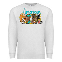 Oatmeal Heather American Girl, western Cowhide Premium Sweatshirt - CowCowDesign
