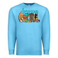 Ocean Blue American Girl, western Cowhide Premium Sweatshirt - CowCowDesign