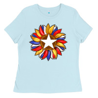 Baby Blue american flag and sunflower with star Ladies Tee - Artiststas