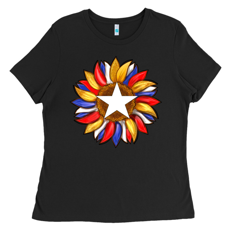 American Flag And Sunflower With Star Ladies Tee by Artiststas | Teevron
