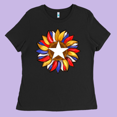 American Flag And Sunflower With Star Ladies Tee Designed By Artiststas