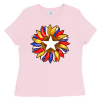 Bubblegum Pink american flag and sunflower with star Ladies Tee - Artiststas