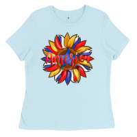 Baby Blue america with american flag colors and sunflower with star Ladies Tee - Artiststas