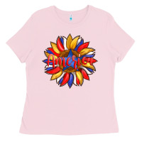 Bubblegum Pink america with american flag colors and sunflower with star Ladies Tee - Artiststas