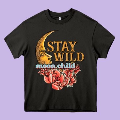 Stay Wild Moon Child Heavy Core Tee Designed By Jahusdesignshop
