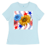 Baby Blue patriotic sunflowers Ladies Tee - BundleAndBundleShop