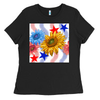Black patriotic sunflowers Ladies Tee - BundleAndBundleShop