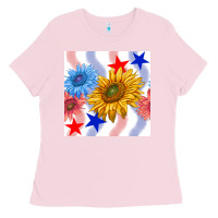 Bubblegum Pink patriotic sunflowers Ladies Tee - BundleAndBundleShop