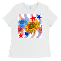 White patriotic sunflowers Ladies Tee - BundleAndBundleShop