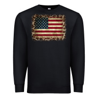 Black America Flag and Leopard Premium Sweatshirt - CowCowDesign