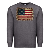 Charcoal Heather America Flag and Leopard Premium Sweatshirt - CowCowDesign
