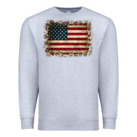 Heather Grey America Flag and Leopard Premium Sweatshirt - CowCowDesign