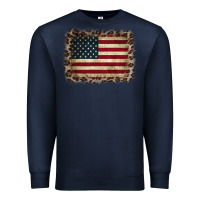 Navy America Flag and Leopard Premium Sweatshirt - CowCowDesign