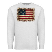Oatmeal Heather America Flag and Leopard Premium Sweatshirt - CowCowDesign