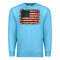 Ocean Blue America Flag and Leopard Premium Sweatshirt - CowCowDesign