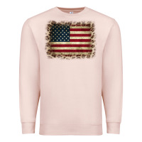 Pale Pink America Flag and Leopard Premium Sweatshirt - CowCowDesign