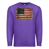 Purple America Flag and Leopard Premium Sweatshirt - CowCowDesign