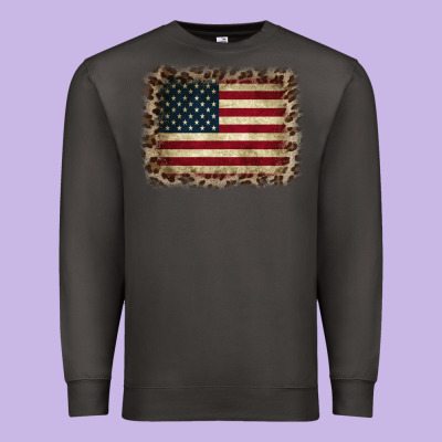 America Flag And Leopard Premium Sweatshirt Designed By Cowcowdesign