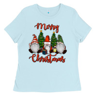 Baby Blue Merry Christmas Gnomes Ladies Tee - RanaPortraitStore
