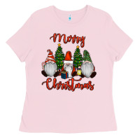 Bubblegum Pink Merry Christmas Gnomes Ladies Tee - RanaPortraitStore