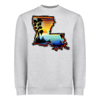 Heather Grey louisiana  sunset map Heavyweight Sweatshirt - BarkalooDesign