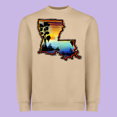 Louisiana  Sunset Map Heavyweight Sweatshirt Designed By Barkaloodesign