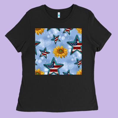 Patriotic Stars And Sunflower Ladies Tee Designed By Bundleandbundleshop