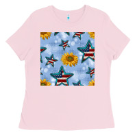 Bubblegum Pink patriotic stars and sunflower Ladies Tee - BundleAndBundleShop