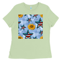 Matcha patriotic stars and sunflower Ladies Tee - BundleAndBundleShop