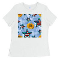 White patriotic stars and sunflower Ladies Tee - BundleAndBundleShop
