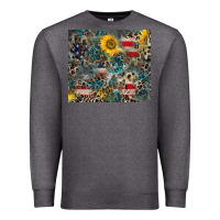 Charcoal Heather America Flag Leopard Gemstone Sunflower Premium Sweatshirt - CowCowDesign