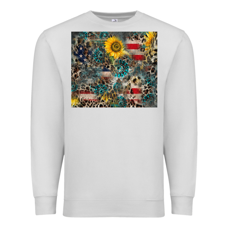 America Flag Leopard Gemstone Sunflower Premium Sweatshirt by CowCowDesign | Teevron