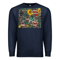 Navy America Flag Leopard Gemstone Sunflower Premium Sweatshirt - CowCowDesign