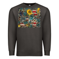 Smoke America Flag Leopard Gemstone Sunflower Premium Sweatshirt - CowCowDesign