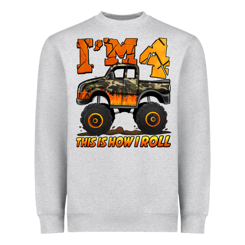 I'm Four This Is How I Roll Monster Truck Birthday Heavyweight Sweatshirt by Jasminsmagicworld | Teevron
