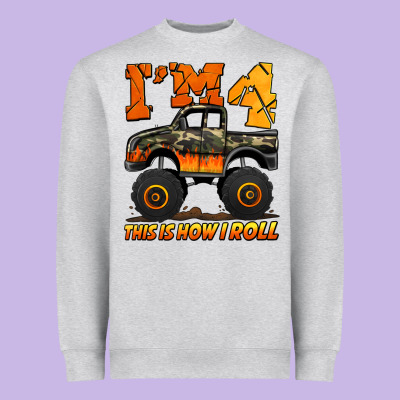I'm Four This Is How I Roll Monster Truck Birthday Heavyweight Sweatshirt Designed By Jasminsmagicworld