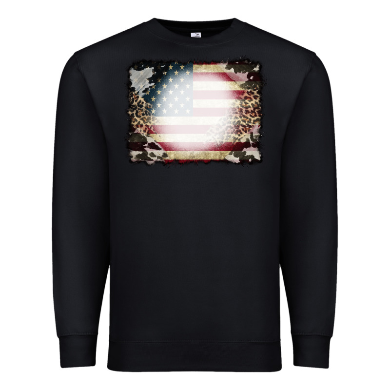 American Flag Cowhide Leopard Bleach Effect Premium Sweatshirt by CowCowDesign | Teevron