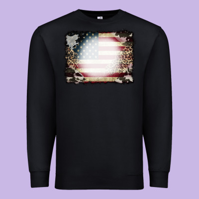 American Flag Cowhide Leopard Bleach Effect Premium Sweatshirt Designed By Cowcowdesign