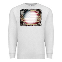 Oatmeal Heather American Flag Cowhide Leopard Bleach Effect Premium Sweatshirt - CowCowDesign