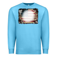 Ocean Blue American Flag Cowhide Leopard Bleach Effect Premium Sweatshirt - CowCowDesign